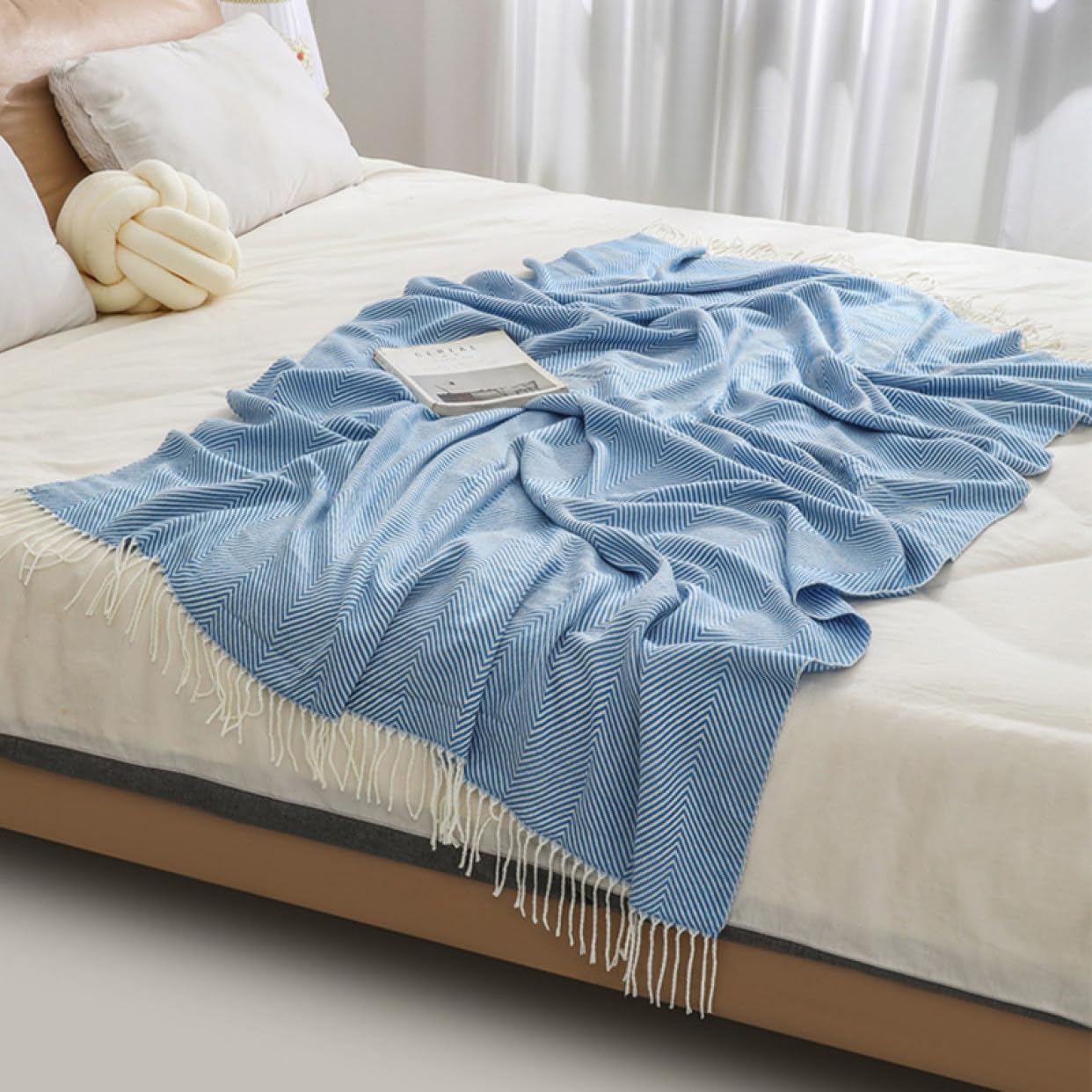 Amazon｜[ZS2L7] ブランケット 夏用 おしゃれ ブルー 寝具 ひざ掛け